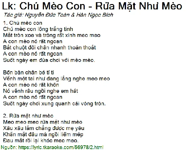 Lời Bài Hát "rửa Mặt Như Mèo" - Bé Mai Vy (và Các Phiên Bản Khác)