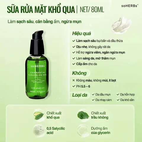 Sữa Rửa Mặt Soherbs: Công Dụng, Thành Phần & Review Chi Tiết Cho Da Mụn